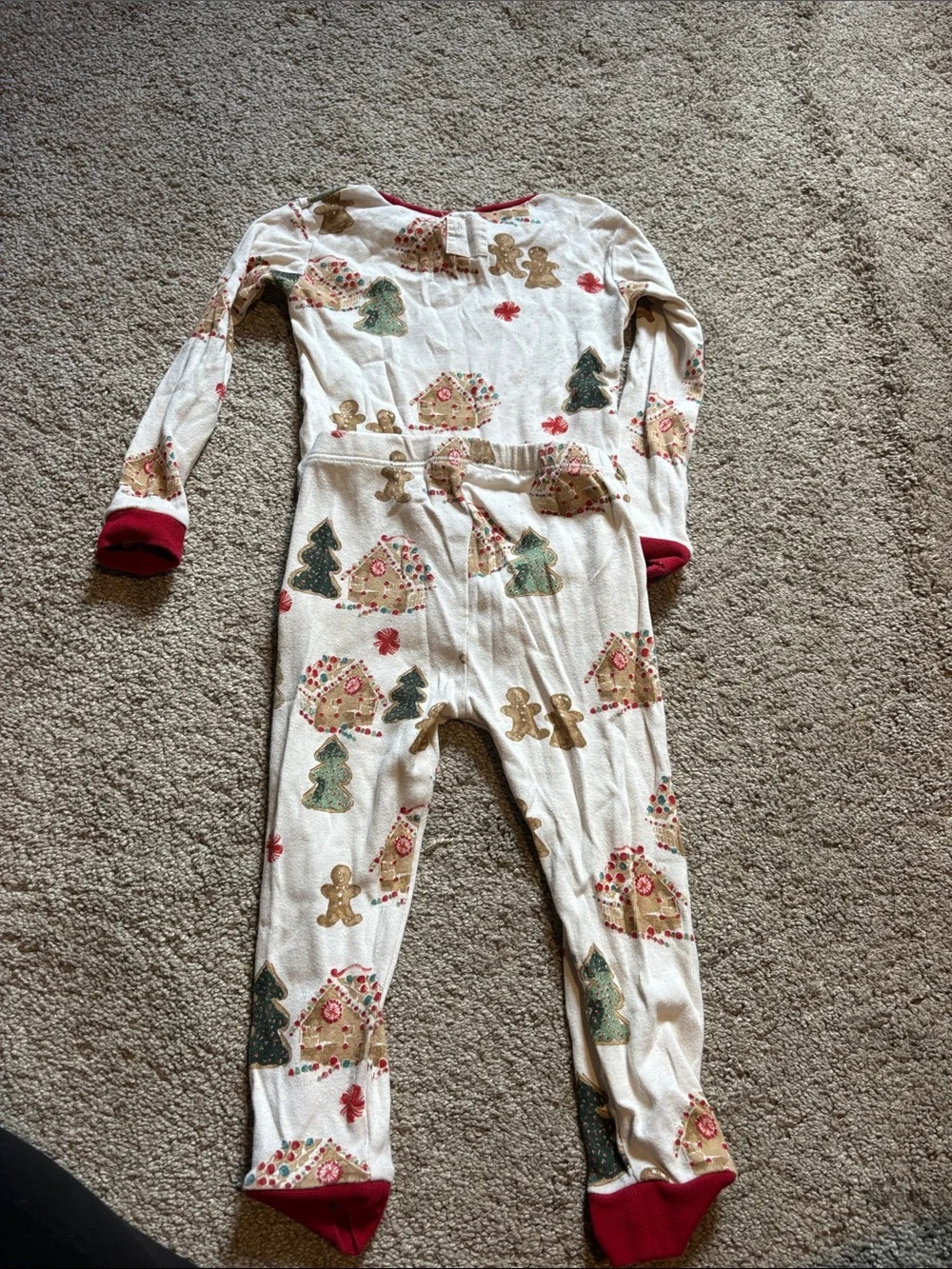 Burt's Bees Kids Holiday Gingerbread Pajama Set - White, Red, Green, Brown
